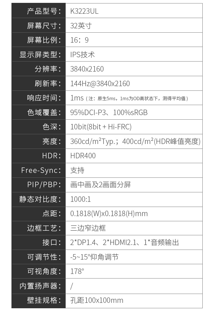 KOIOS K3223UL 32 Inch 4K 144Hz Gaming Monitor Narrow Frame Desktop PC Lcd UHD Display IPS Panel Screen插图16